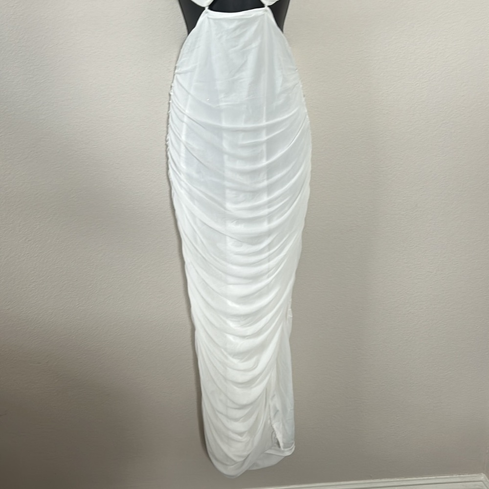 Princess Polly Alice White Ruched Cutout Ruched Midi Dress - Picture 4 of 13